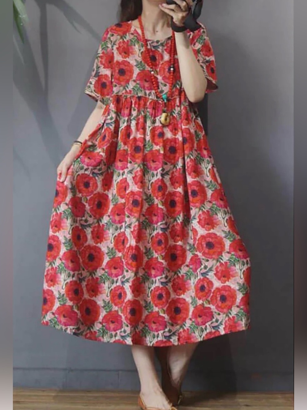 Buykud floral short sleeve dress - size medium